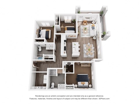 Floor plan for 3 beds, 2 baths, 1338 sqft